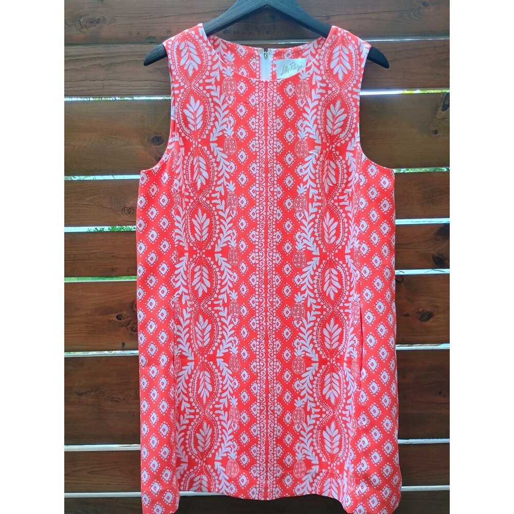 Lilly Pulitzer Edita Shift Dress Flamingo Feather Harbour View Print 14 Orange
